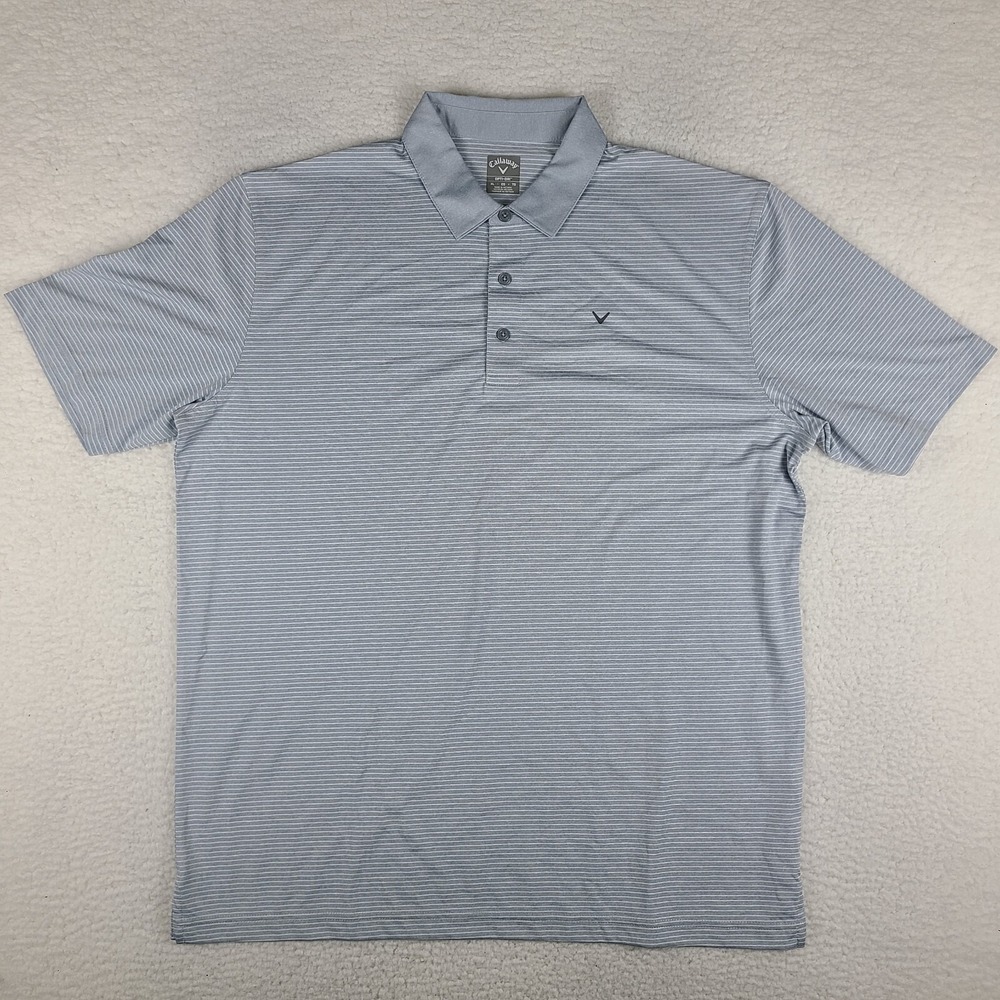 Callaway Polo Shirt Mens XL Gray White Striped Opti Dri Performance EC